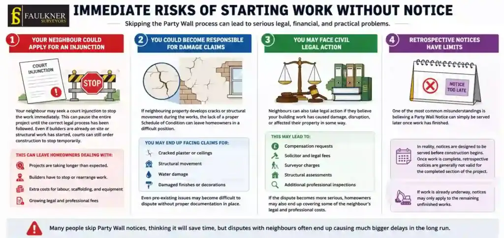 What Happens If You Start Work Without a Party Wall Notice? 1 Immediate Risks of Starting Work Without Party Wall Notice Woking