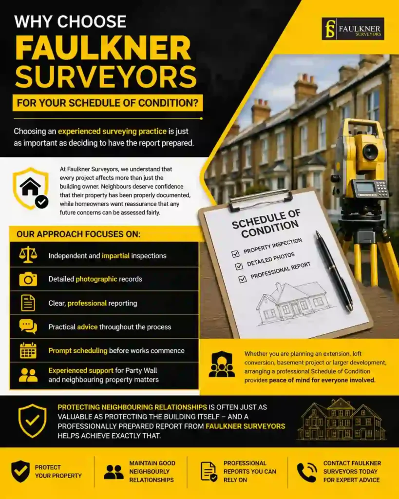 Schedule of Condition: What It Is and Why It Protects Both Neighbours 3 Why Choose Faulkner Surveyors for Your Schedule of Condition Woking?